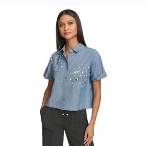 Karl Lagerfeld Light Blue Chambray  Button-Down Shirt -Size XL